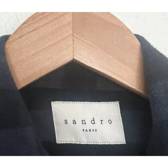 Sandro Paris Men’s Printed Cotton Blue Black Check Overshirt Flannel Size Small - Picture 7 of 9